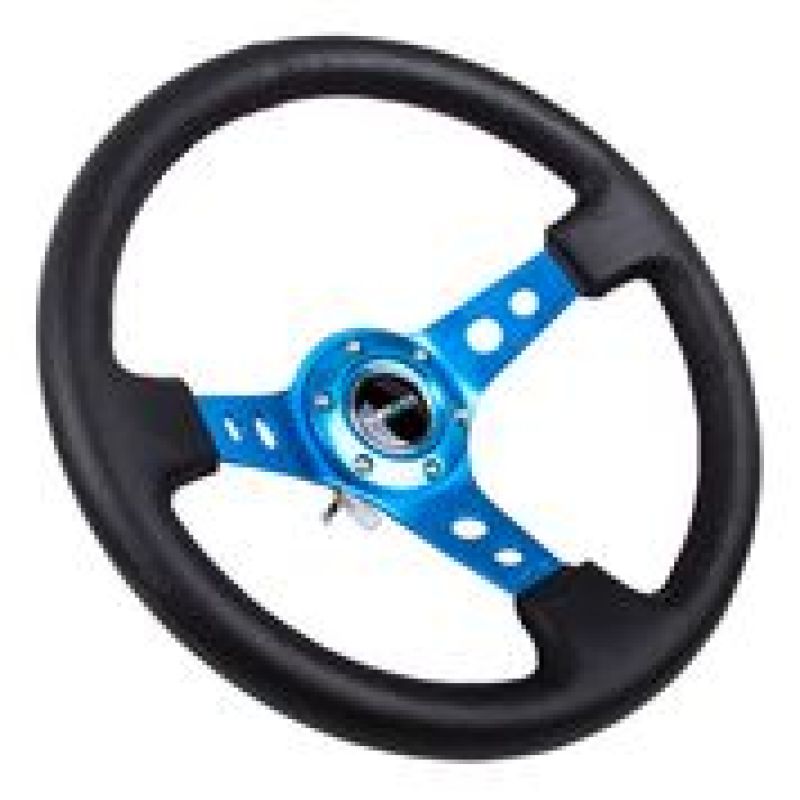 Steering Wheel 350mm 3in Dish Blk Leather/Blue Ct