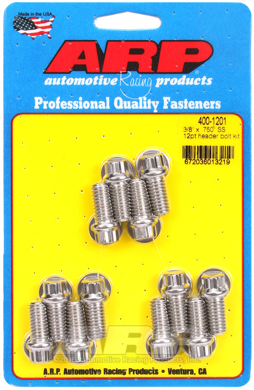 S/S Header Bolt Kit - 3/8 x .750 UHL (12)