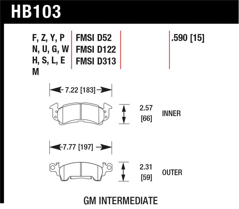 Hawk 76-77 Chevrolet Camaro LT / 72 Camaro Z28 / 69-81 Camaro Super Duty Street Front Brake Pads