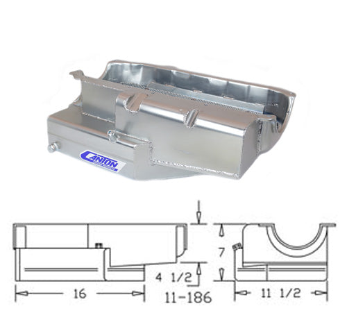 Canton 11-186 Oil Pan Small Block Chevy Open Chassis Pro 16" Long 85 & Earlier