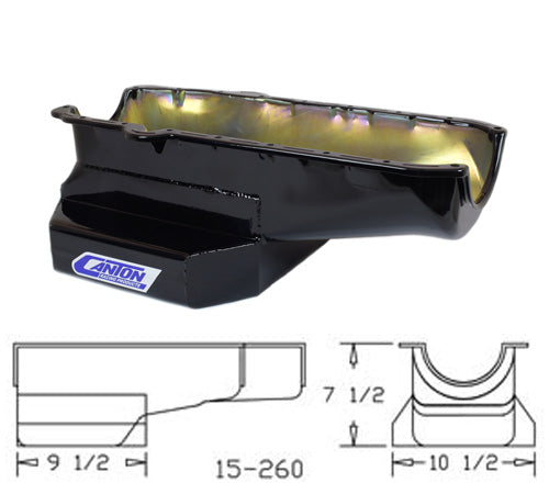 Canton 15-260BLK Oil Pan Small Block Chevy 12in Long Sump Pre-1980 Road Race Pan