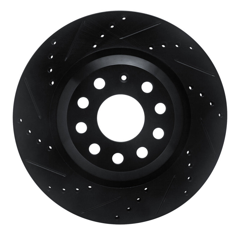 R1 15-25 Volkswagen GTI Rear Left Drilled & Slotted Black Brake Rotor