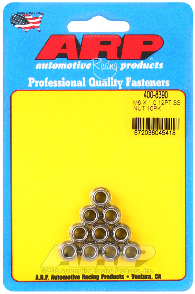 6mm x 1.00 12pt Nuts 10pk Stainless Steel