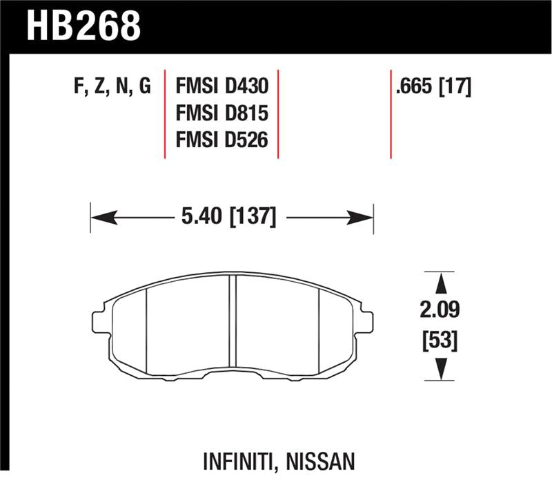 Hawk 03-04 G35/03-05 G35X/ 02-05 350z w/o Brembo HPS Street Front Brake Pads