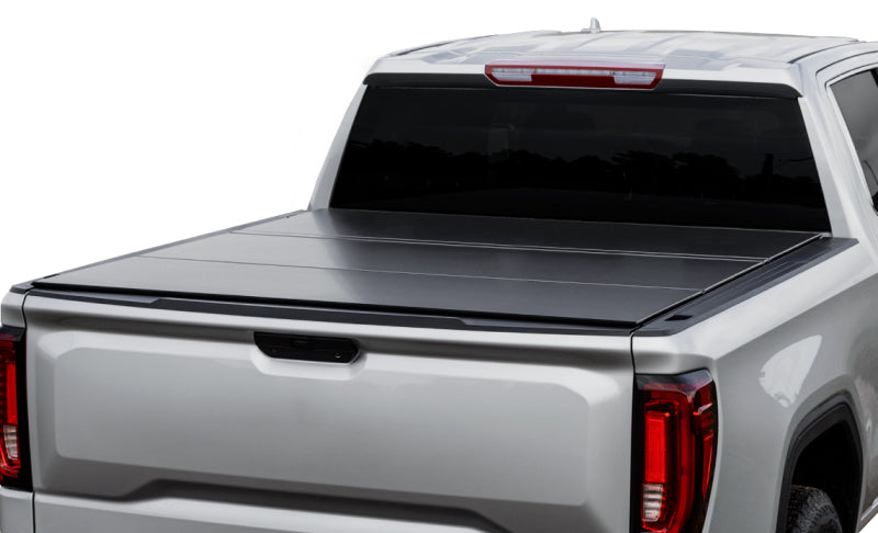 Access 2022+ Rivian R1T 4ft 6in Bed (w/ OEM Tonneau Track) LOMAX Tri-Fold Cover - Matte Black