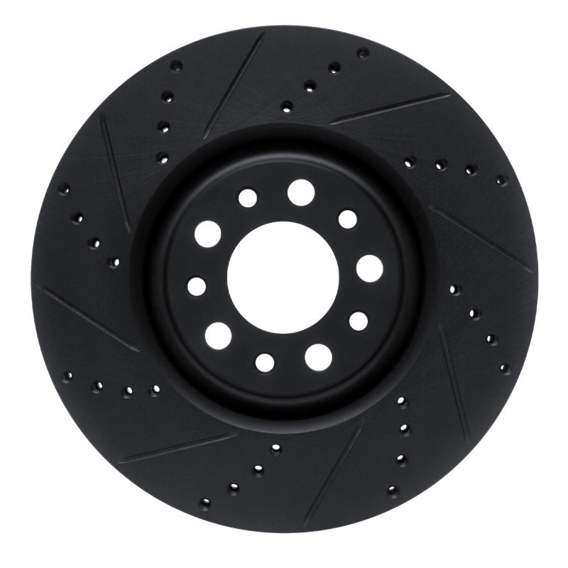 R1 2017-2025 Alfa Romeo Stelvio Front Left Drilled & Slotted Black Brake Rotor