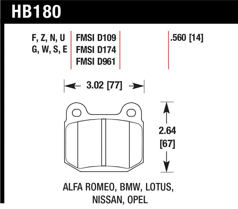 Hawk 03-06 Evo / 04-09 STi / 03-07 350z Track edition/G35 w/ Brembo HPS Street Rear Brake Pads