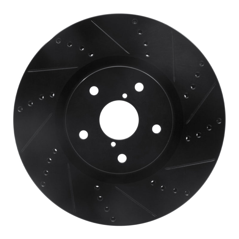 R1 05-17 Subaru WRX STI Front Right Drilled & Slotted Black Brake Rotor