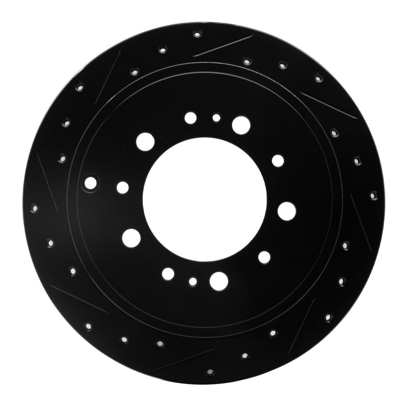 R1 07-22 Lexus LX570 Rear Left Drilled & Slotted Black Brake Rotor