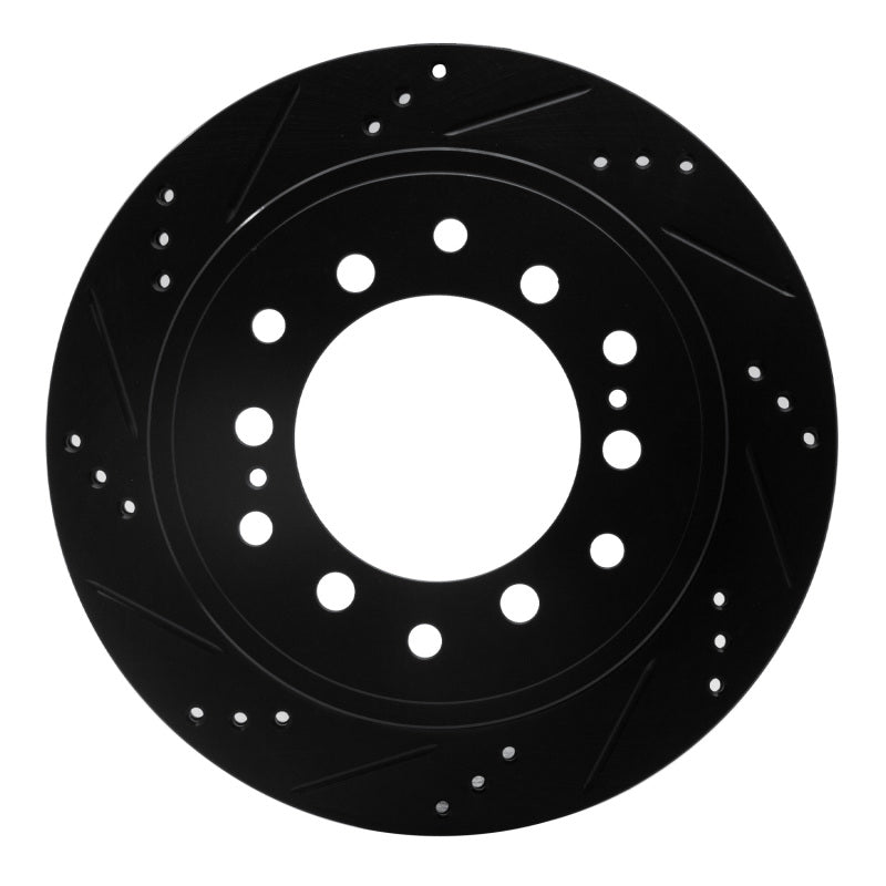 R1 2010-2024 Lexus GX460 Rear Left Drilled & Slotted Black Brake Rotor