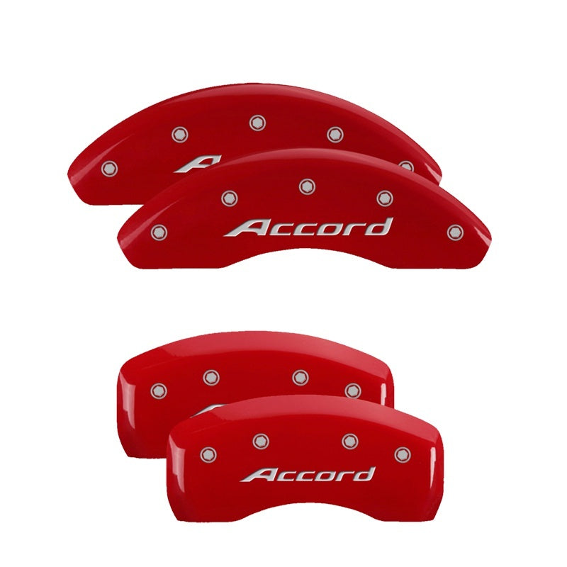 MGP 4 Caliper Covers Engraved Front & Rear Red Power Coat Finish Silver Characters-Honda Accord