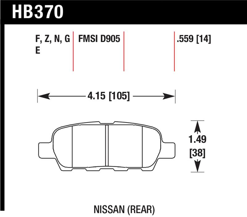 Hawk 03-07 350z / G35 / G35X w/o Brembo HPS Street Rear Brake Pads