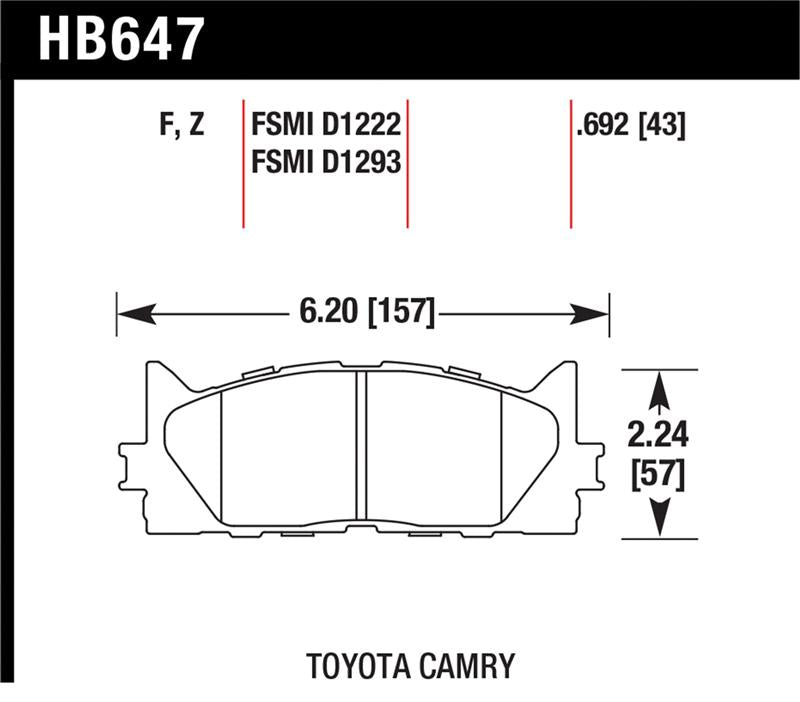 Hawk 10 Lexus ES350 / 07-11 Toyota Camry SE/XLE HPS Street Front Brake Pads