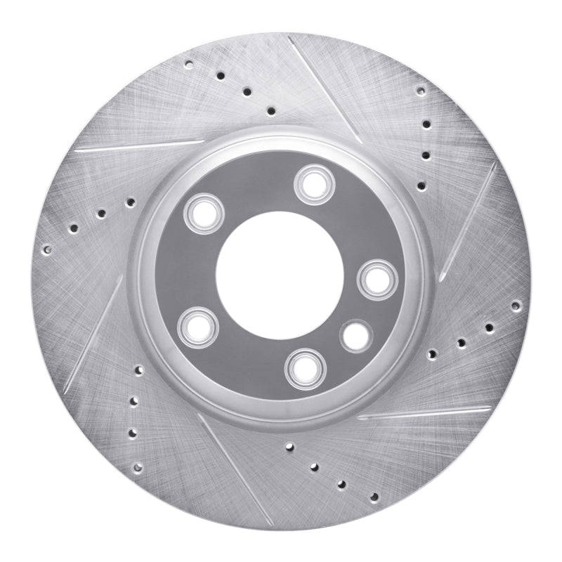 R1 03-15 Audi Q7 Left Front Drilled & Slotted Silver Brake Rotor
