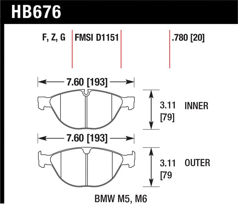 Hawk 06-10 BMW M5/M6 Perf Ceramic Street Front Brake Pads