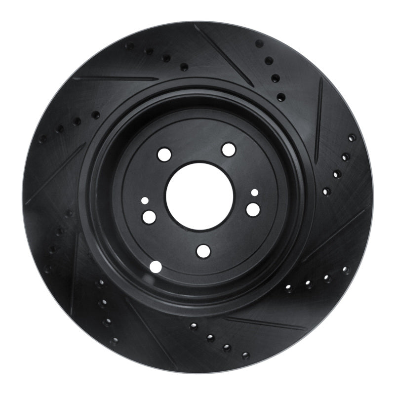 R1 18-25 Genesis G70 Rear Left Drilled & Slotted Black Brake Rotor