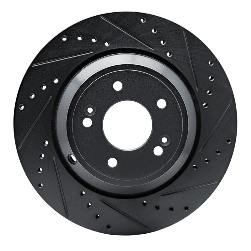 R1 18-23 Genesis G70 Rear Right Drilled & Slotted Black Brake Rotor
