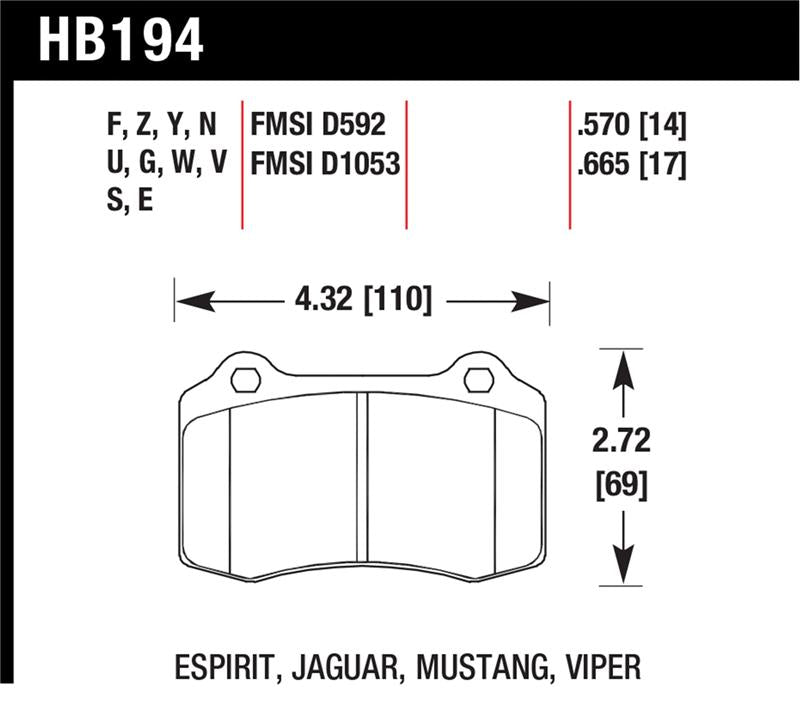 Hawk 92-00 Dodge Viper / 00 Mustang Cobra SVT  HPS Street Front Brake Pads