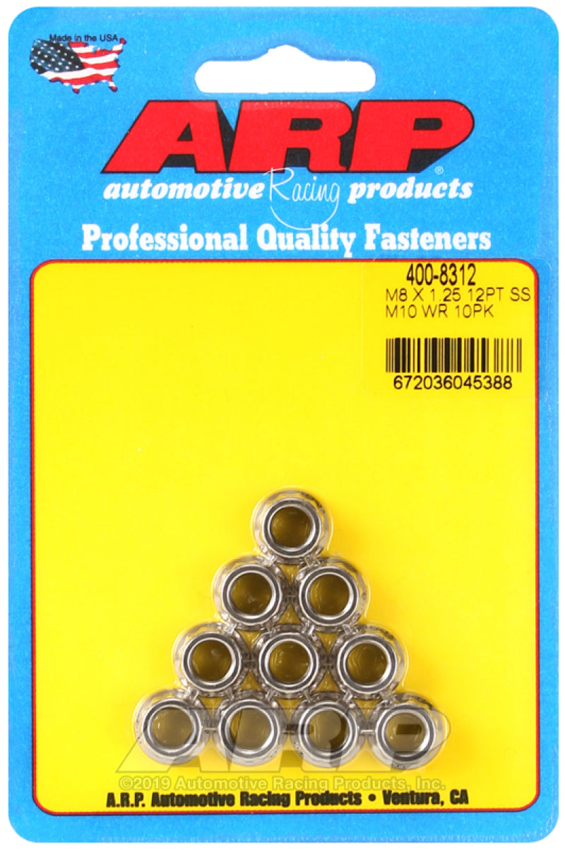 12pt SS Nut 8mm x 1.25 10pk