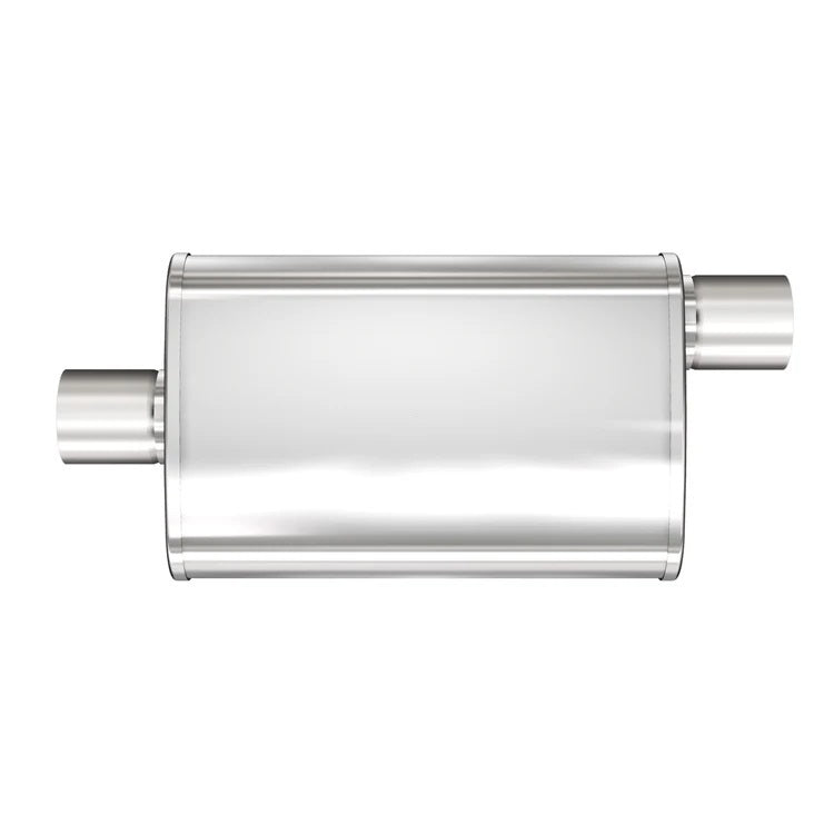 Stainless Muffler 3in Center In / Offset Out