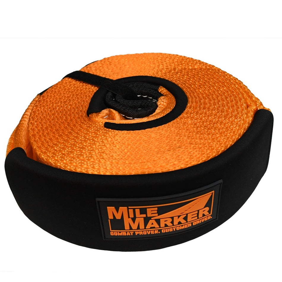 Orange strap with black handle and Mile Marker logo on a white background