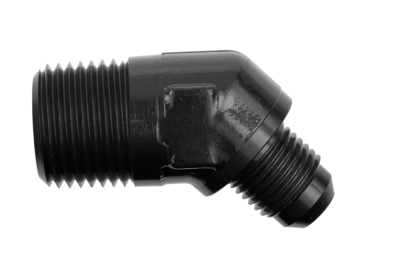 8AN 45Deg Male Adapter to 1/2in NPT Male Black
