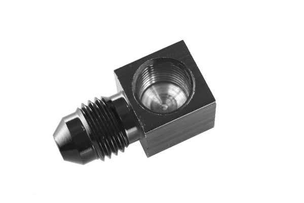 4AN Male to 1/8in NPT FM Gauge Adapter 90Deg BLK