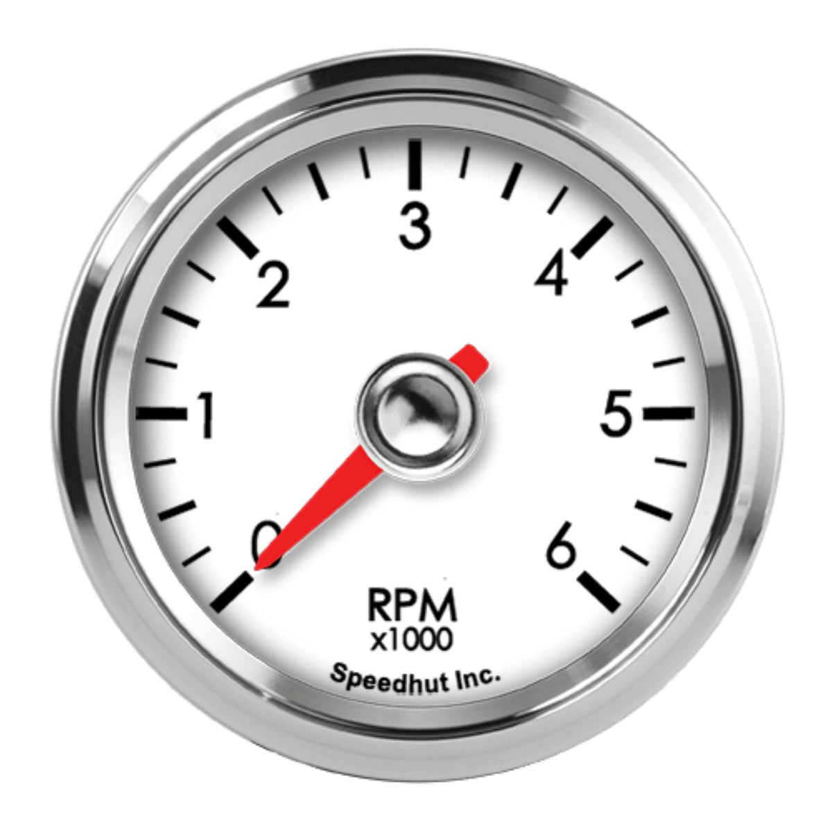 2 1/16in Tach 6K RPM White Face Full Sweep