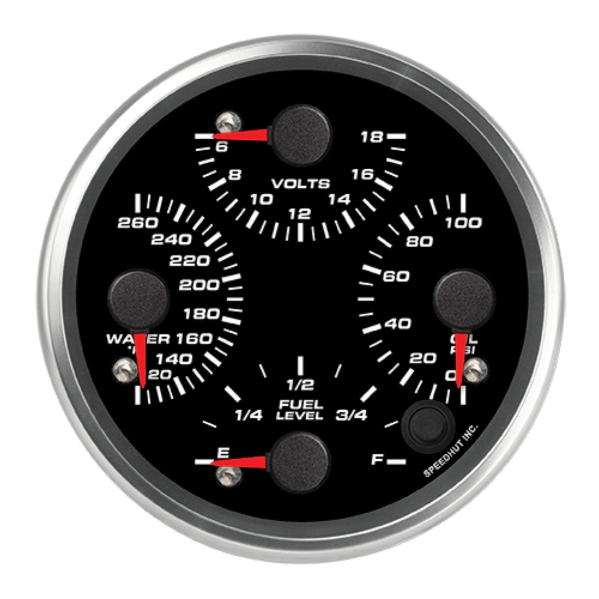 4in Quad Gauge Temp Volt Oil Fuel Black Face