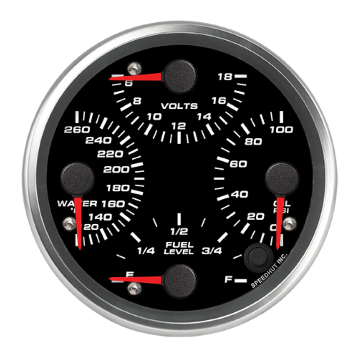 4-1/2in Quad Gauge Temp Volts Oil Fuel Blk Face