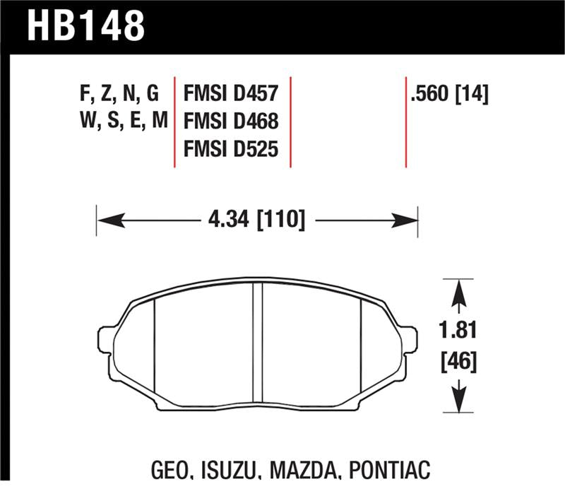 Hawk 90-93 Geo Storm / 90-92 Isuzu Impulse / 90-93 Mazda Miata DTC-60 Front Race Brake Pad