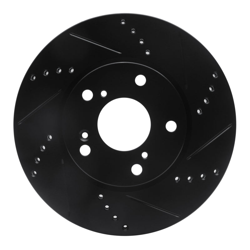 R1 2016-2025 Honda Civic Coupe Front Right Drilled & Slotted Black Brake Rotor