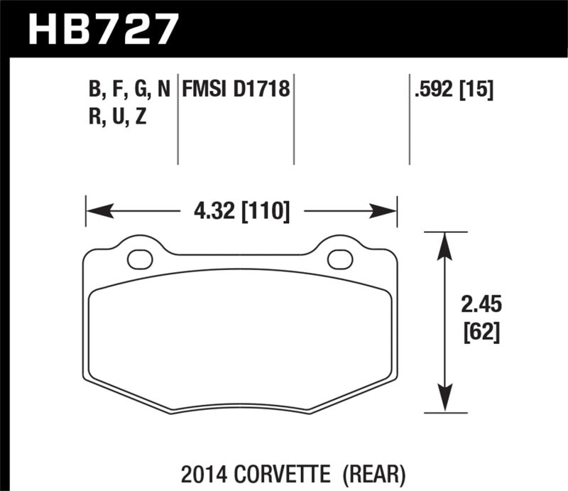 Street Brake Pads Rear Corvette Perf. Ceramic
