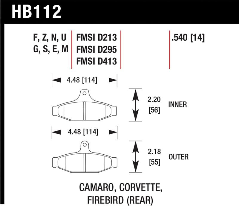 Hawk 85-97 Chevrolet Camaro w/Rear Disc Brakes/84-96 Chevrolet Corvette DTC-60 Race Rear Brake Pads