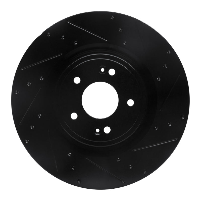 R1 18-22 Genesis G70 Front Right Drilled & Slotted Black Brake Rotor