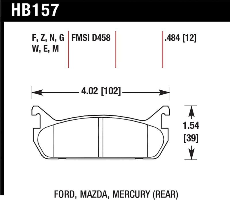 Hawk 91-96 Ford Escort / 90-93 Mazda Miata / 90-94 Protege / 91-96 Mer Tr DTC-30 Race Rear Brake Pad