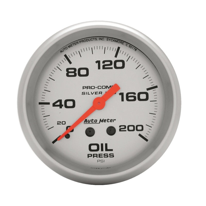 Pro Comp 2-5/8in Silver Liq-Fill Oil 0-200 PSI
