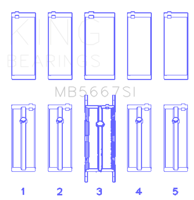 King Engine Bearings Mini W10B16A/W11B16A Silicon Bi-Metal Aluminum Main Bearing Set - Size +0.25mm