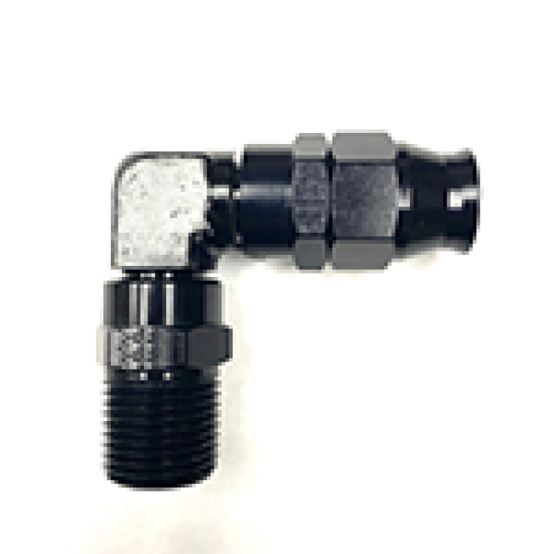 Hose Fitting #6 90 Deg to 1/4npt PTFE Black