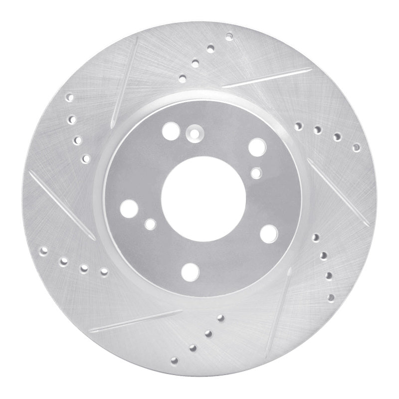 R1 16-25 Honda Civic Coupe Front Left Drilled & Slotted Silver Brake Rotor