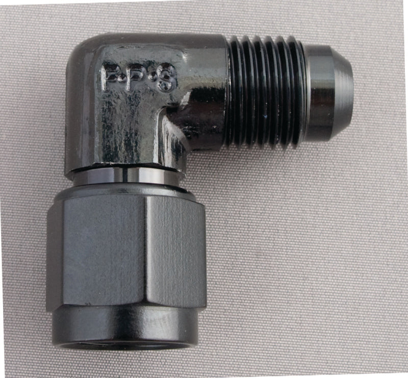 #8 Female Swivel to Male 90 Degree Fitting Black