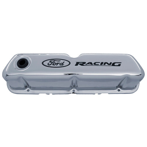 Chrome Steel Valve Cover Set w/Ford Racing Logo